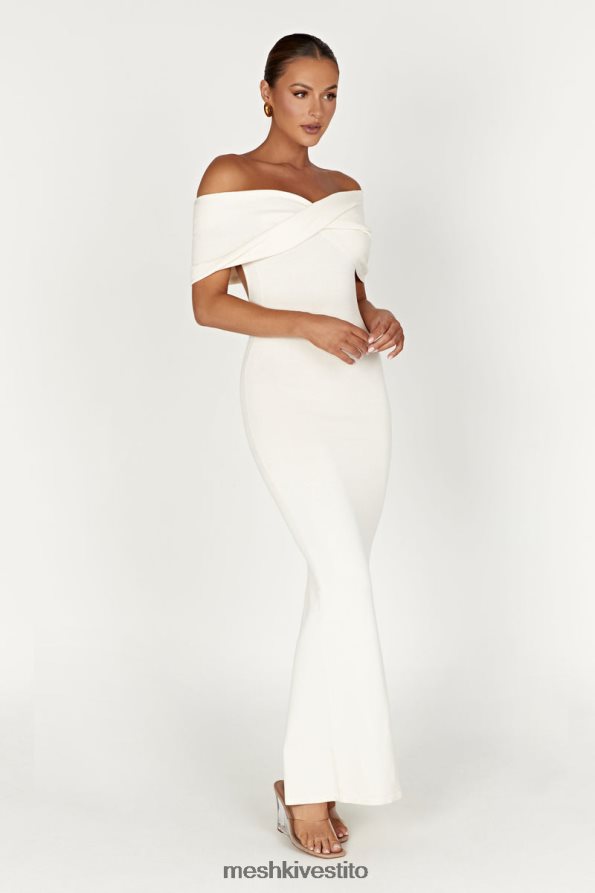 Meshki maxi abito in maglia terese con spalle scoperte vestiario crema 6L048P299