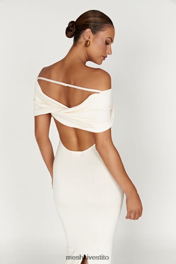 Meshki maxi abito in maglia terese con spalle scoperte vestiario crema 6L048P299
