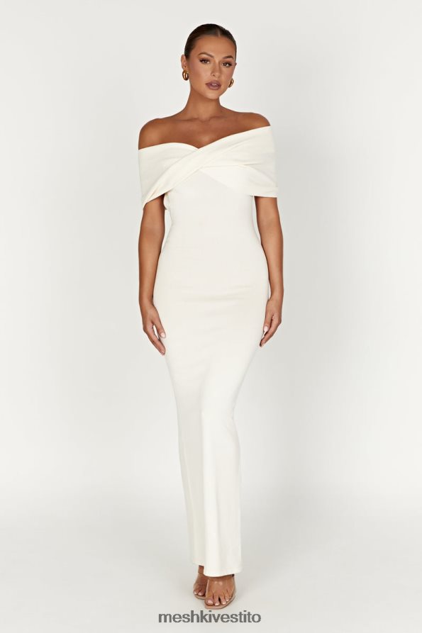 Meshki maxi abito in maglia terese con spalle scoperte vestiario crema 6L048P299