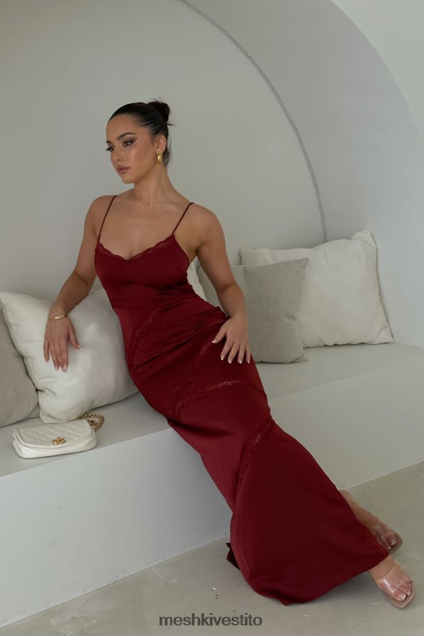 Meshki maxi abito in pizzo impiombato color prugna vestiario cioccolato alla ciliegia 6L048P508