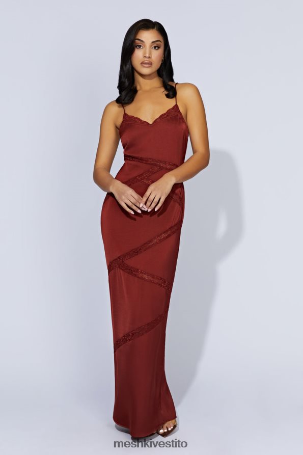 Meshki maxi abito in pizzo impiombato color prugna vestiario cioccolato alla ciliegia 6L048P508