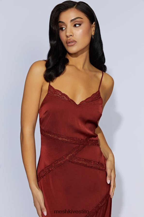 Meshki maxi abito in pizzo impiombato color prugna vestiario cioccolato alla ciliegia 6L048P508