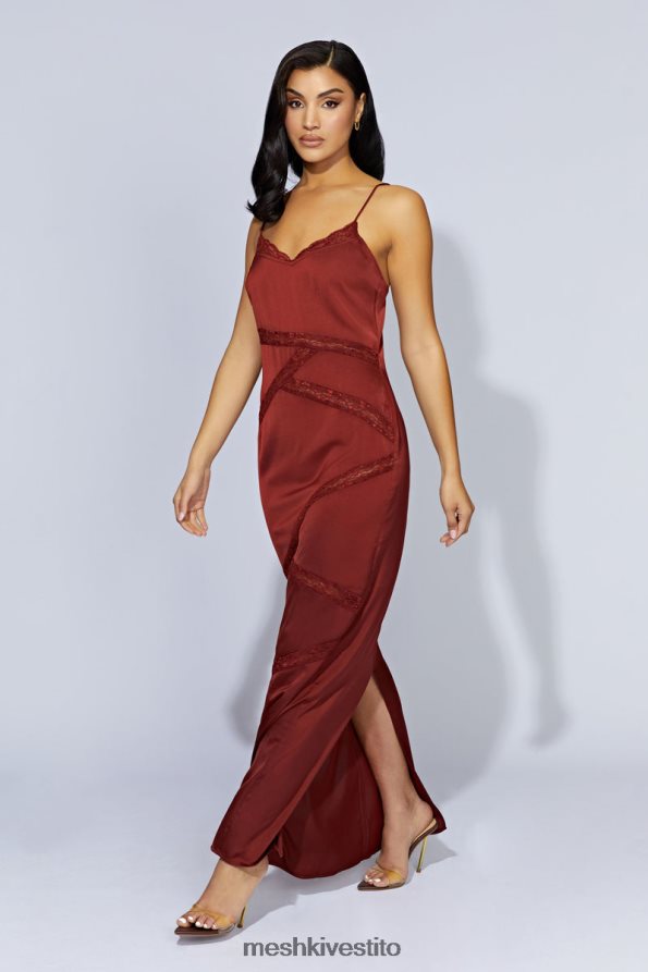 Meshki maxi abito in pizzo impiombato color prugna vestiario cioccolato alla ciliegia 6L048P508