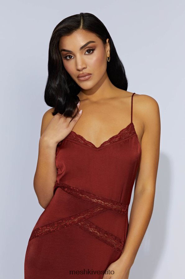 Meshki maxi abito in pizzo impiombato color prugna vestiario cioccolato alla ciliegia 6L048P508