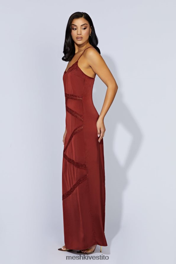 Meshki maxi abito in pizzo impiombato color prugna vestiario cioccolato alla ciliegia 6L048P508
