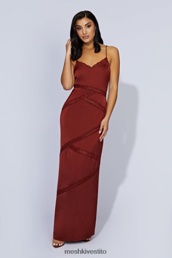 Meshki maxi abito in pizzo impiombato color prugna vestiario cioccolato alla ciliegia 6L048P508