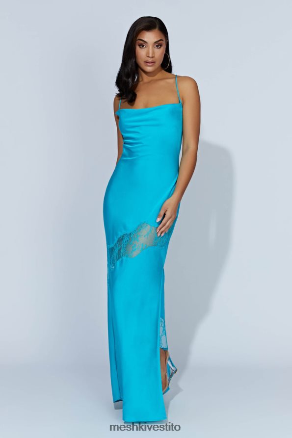 Meshki maxi abito in raso con dettagli in pizzo Chandra vestiario acquamarina 6L048P117