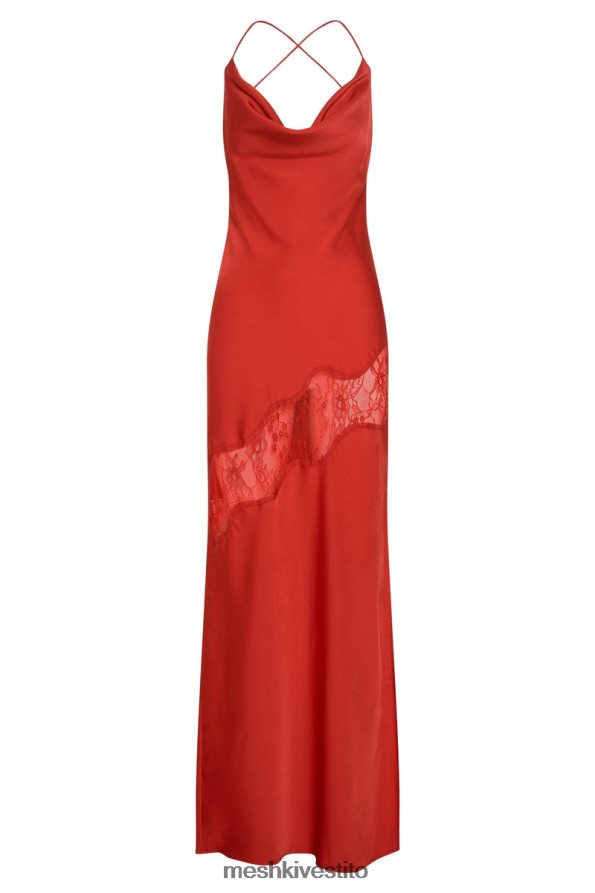 Meshki maxi abito in raso con dettagli in pizzo Chandra vestiario rosso 6L048P283
