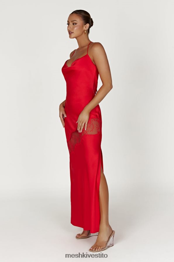 Meshki maxi abito in raso con dettagli in pizzo Chandra vestiario rosso 6L048P283