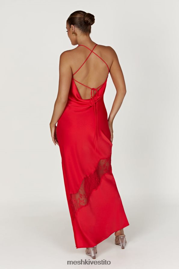 Meshki maxi abito in raso con dettagli in pizzo Chandra vestiario rosso 6L048P283