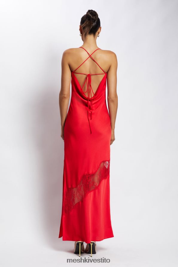 Meshki maxi abito in raso con dettagli in pizzo Chandra vestiario rosso 6L048P283