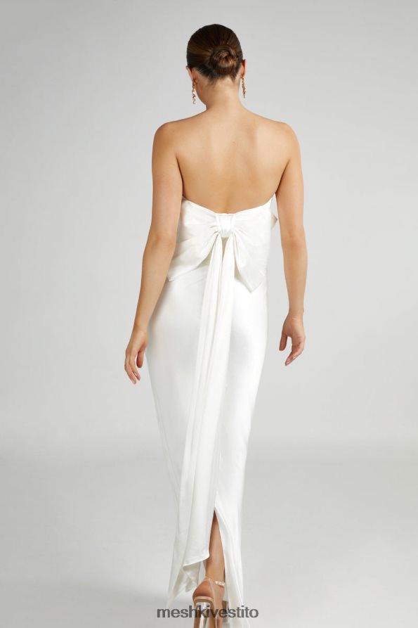 Meshki maxi abito in raso con fiocco sul retro di Rochelle vestiario bianco 6L048P195