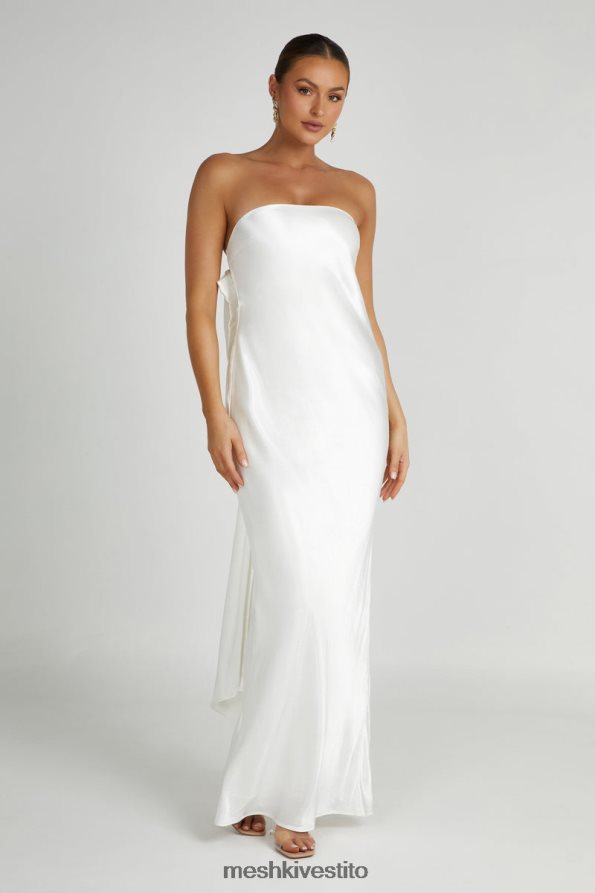 Meshki maxi abito in raso con fiocco sul retro di Rochelle vestiario bianco 6L048P195