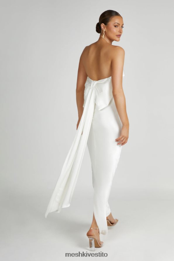 Meshki maxi abito in raso con fiocco sul retro di Rochelle vestiario bianco 6L048P195