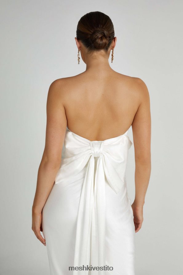 Meshki maxi abito in raso con fiocco sul retro di Rochelle vestiario bianco 6L048P195