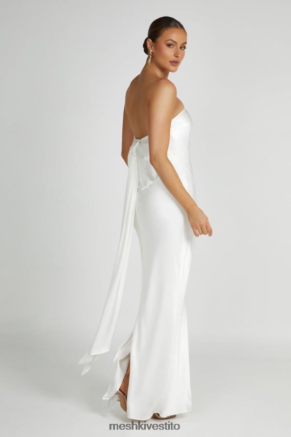 Meshki maxi abito in raso con fiocco sul retro di Rochelle vestiario bianco 6L048P195