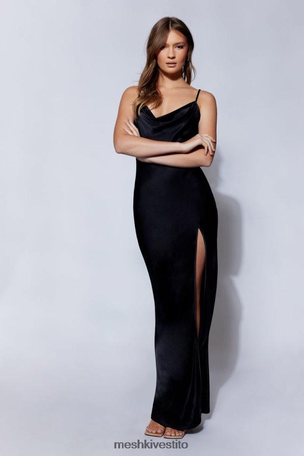 Meshki maxi abito senza schienale in giada con collo ad anello vestiario nero 6L048P203