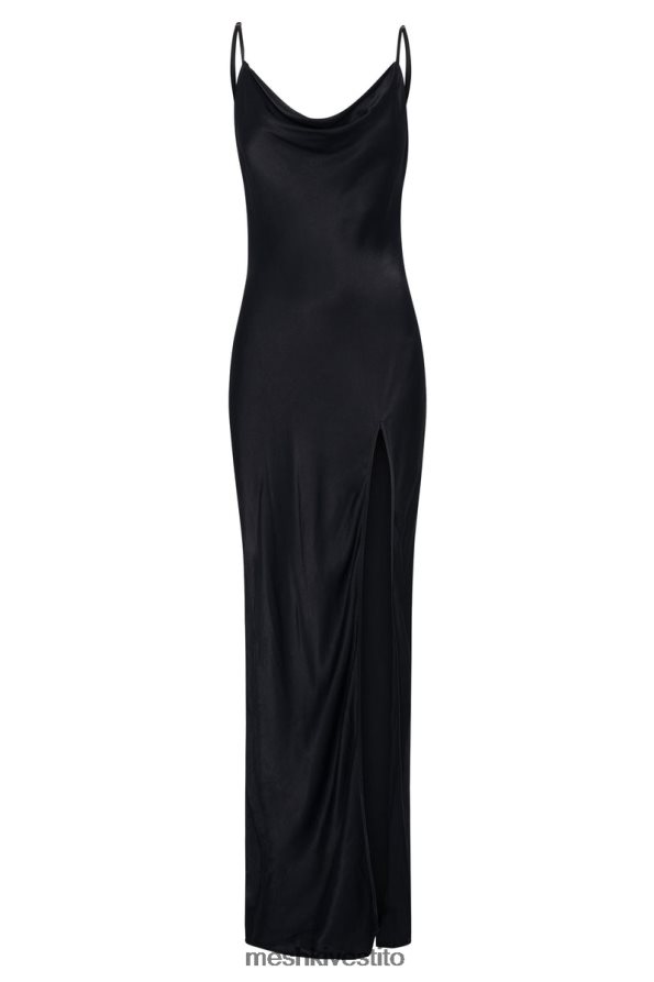 Meshki maxi abito senza schienale in giada con collo ad anello vestiario nero 6L048P203