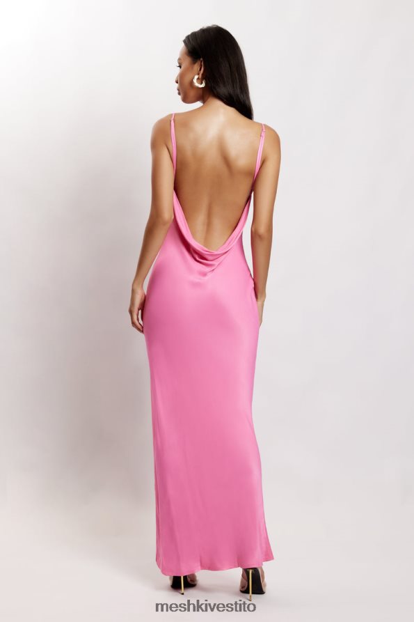Meshki maxi abito senza schienale in giada con collo ad anello vestiario rosa 6L048P151