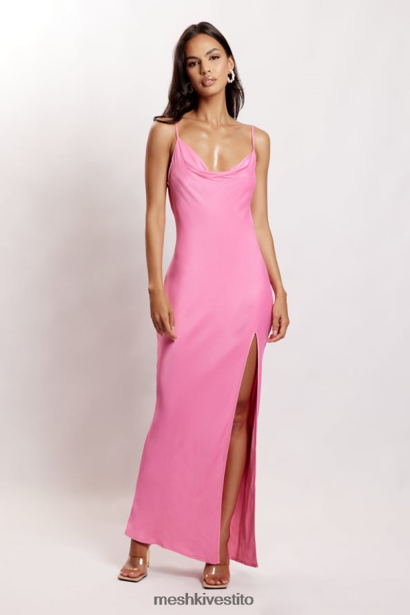 Meshki maxi abito senza schienale in giada con collo ad anello vestiario rosa 6L048P151