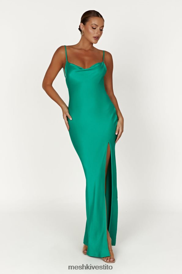 Meshki maxi abito senza schienale in giada con collo ad anello vestiario verde 6L048P264