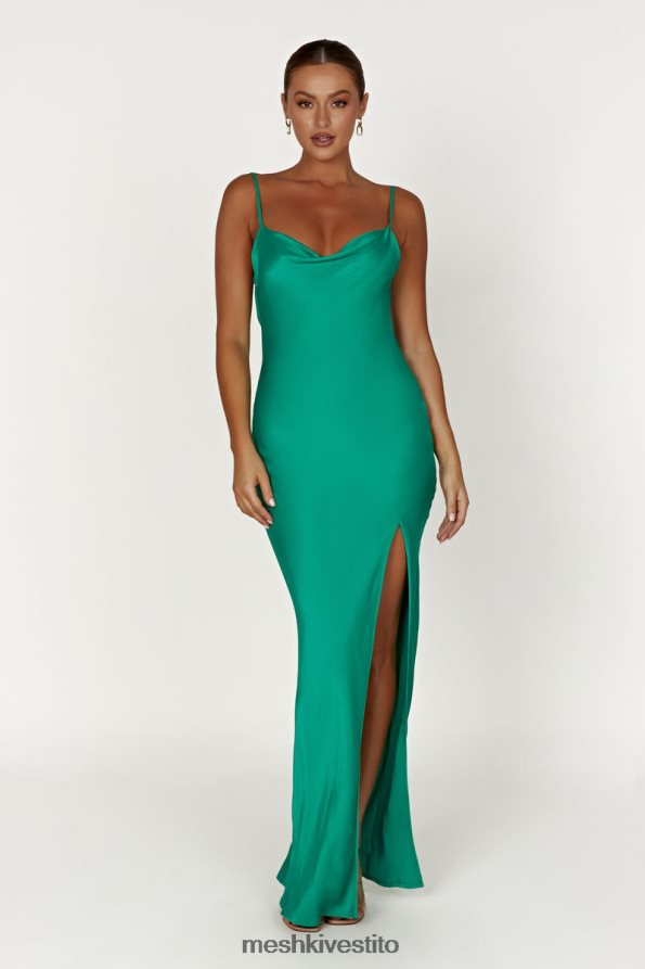 Meshki maxi abito senza schienale in giada con collo ad anello vestiario verde 6L048P264