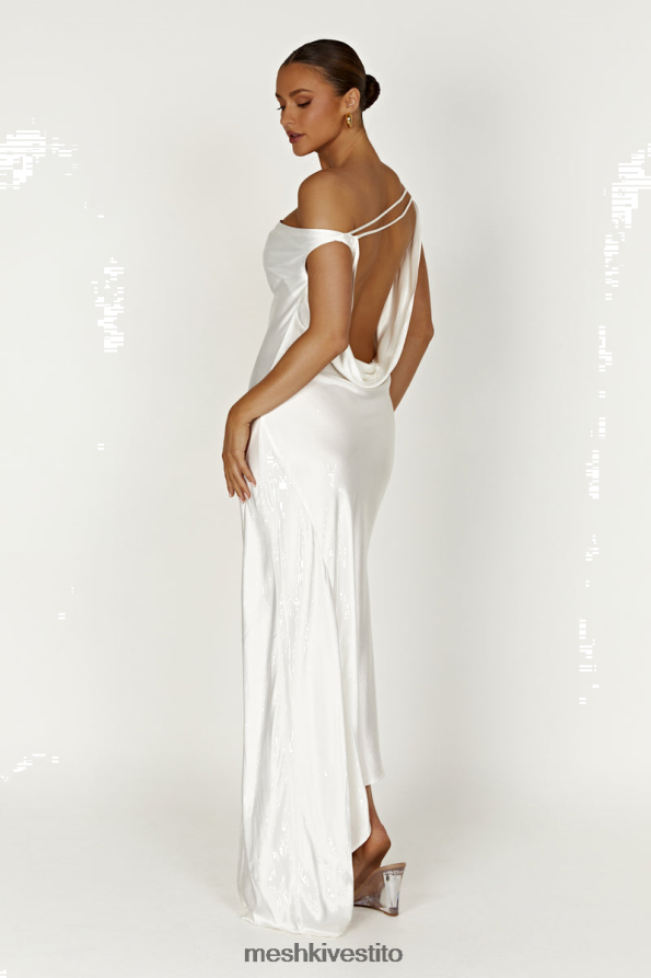 Meshki maxi abito slip yvette con orlo asimmetrico vestiario bianco 6L048P125