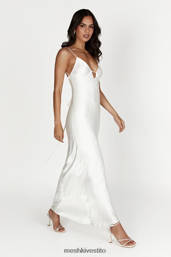 Meshki maxi abito sottoveste cora con allacciatura sul retro vestiario bianco 6L048P711