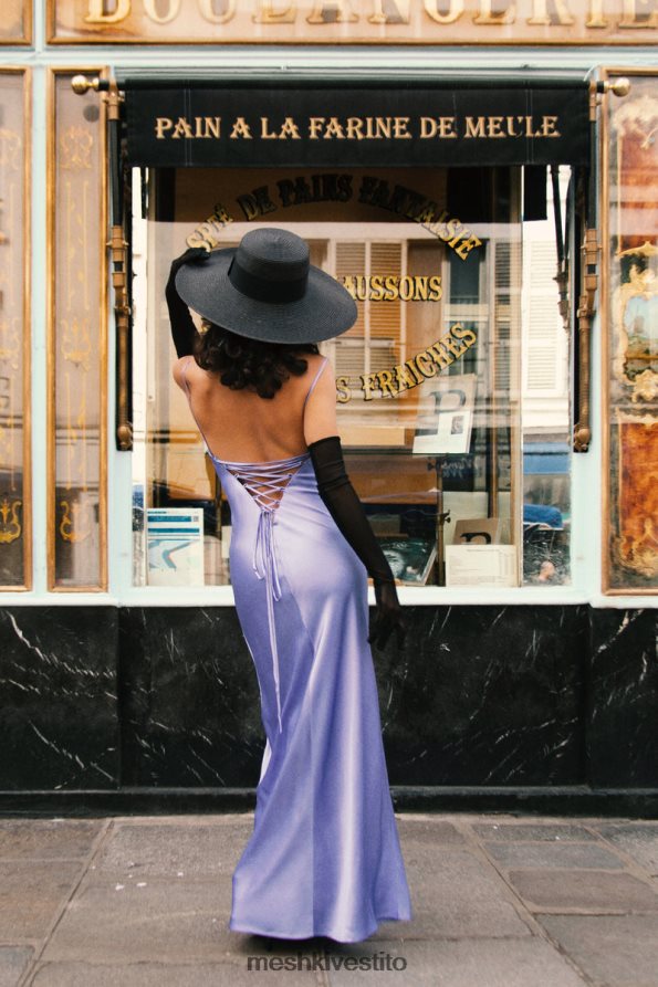 Meshki maxi abito sottoveste cora con allacciatura sul retro vestiario lavanda 6L048P473