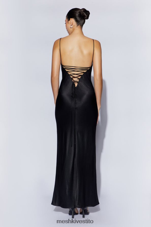 Meshki maxi abito sottoveste cora con allacciatura sul retro vestiario nero 6L048P709
