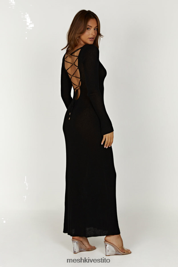 Meshki talia maxi abito in maglia con schiena scoperta vestiario nero 6L048P276
