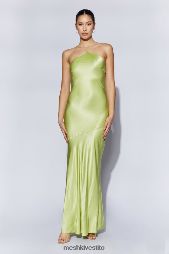 Meshki vestito maxi con scollo all'americana in raso Avery vestiario verde pistacchio 6L048P511