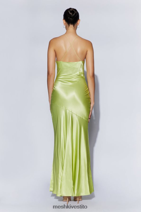 Meshki vestito maxi con scollo all\'americana in raso Avery vestiario verde pistacchio 6L048P511