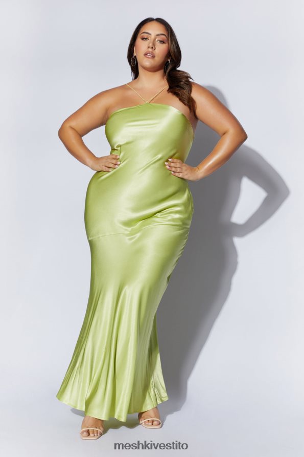 Meshki vestito maxi con scollo all\'americana in raso Avery vestiario verde pistacchio 6L048P511
