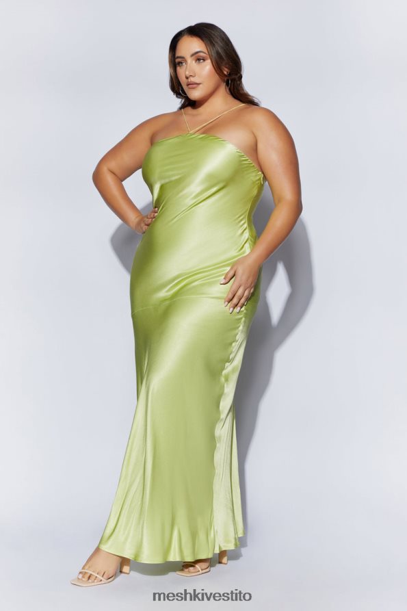 Meshki vestito maxi con scollo all\'americana in raso Avery vestiario verde pistacchio 6L048P511