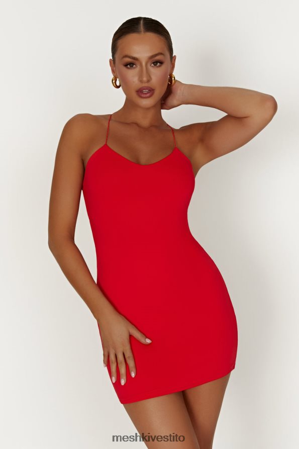Meshki Mini abito Sabine con schiena scoperta in nylon riciclato vestiario rosso 6L048P148
