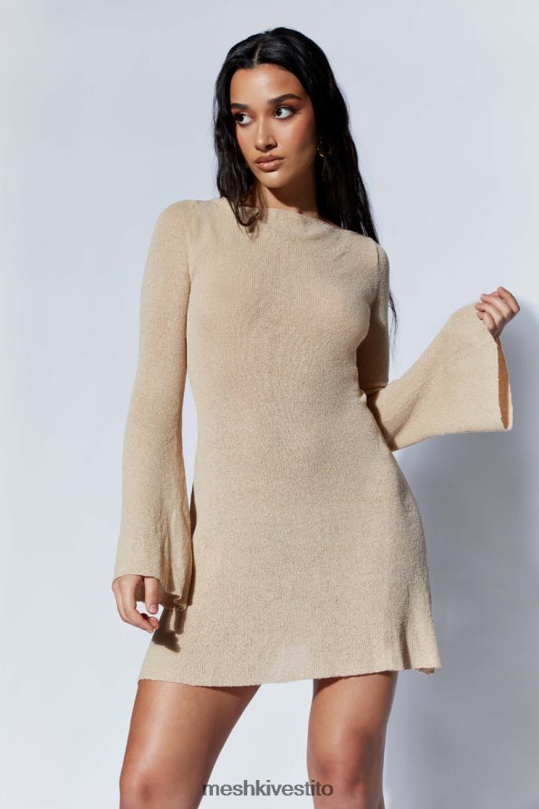 Meshki Mini abito in maglia Zahra a maniche lunghe con schiena scoperta vestiario grano 6L048P106