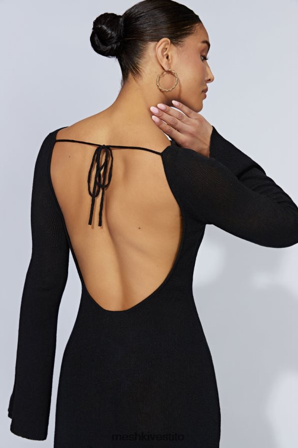 Meshki Mini abito in maglia Zahra a maniche lunghe con schiena scoperta vestiario nero 6L048P175