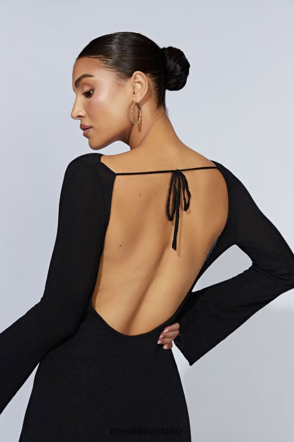 Meshki Mini abito in maglia Zahra a maniche lunghe con schiena scoperta vestiario nero 6L048P175