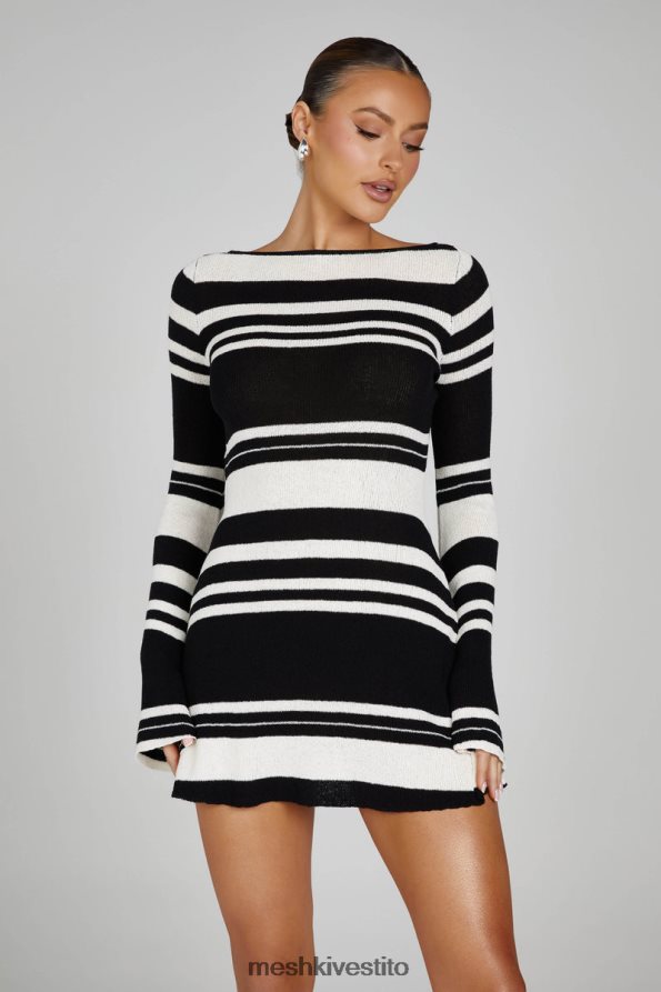 Meshki Mini abito in maglia Zahra a maniche lunghe con schiena scoperta vestiario nero bianco 6L048P110