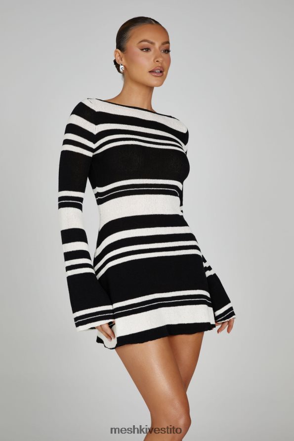 Meshki Mini abito in maglia Zahra a maniche lunghe con schiena scoperta vestiario nero bianco 6L048P110