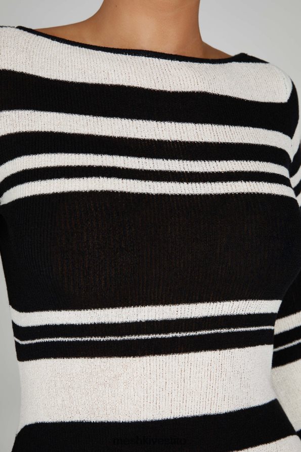 Meshki Mini abito in maglia Zahra a maniche lunghe con schiena scoperta vestiario nero bianco 6L048P110