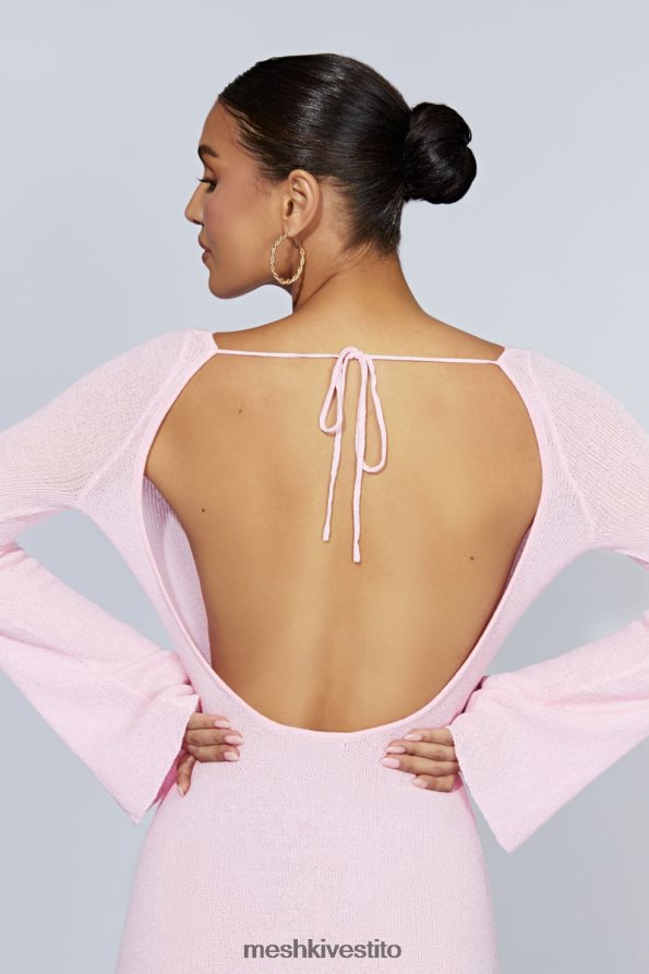 Meshki Mini abito in maglia Zahra a maniche lunghe con schiena scoperta vestiario rosa cipria 6L048P248