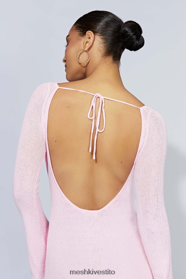 Meshki Mini abito in maglia Zahra a maniche lunghe con schiena scoperta vestiario rosa cipria 6L048P248