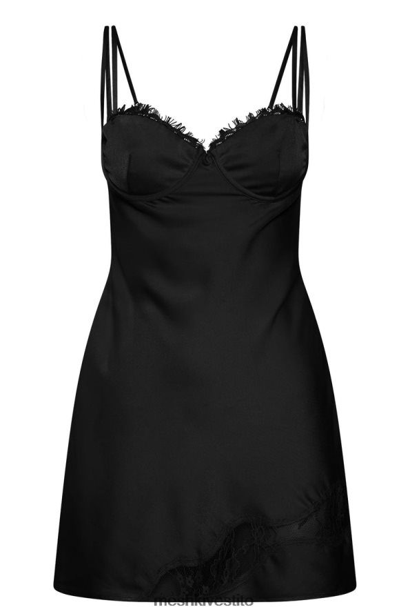 Meshki Mini abito sottoveste in pizzo satinato Joslyn vestiario nero 6L048P330
