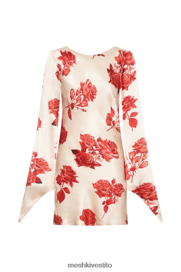 Meshki Miniabito Davina in raso a maniche lunghe vestiario stampa di rose 6L048P258