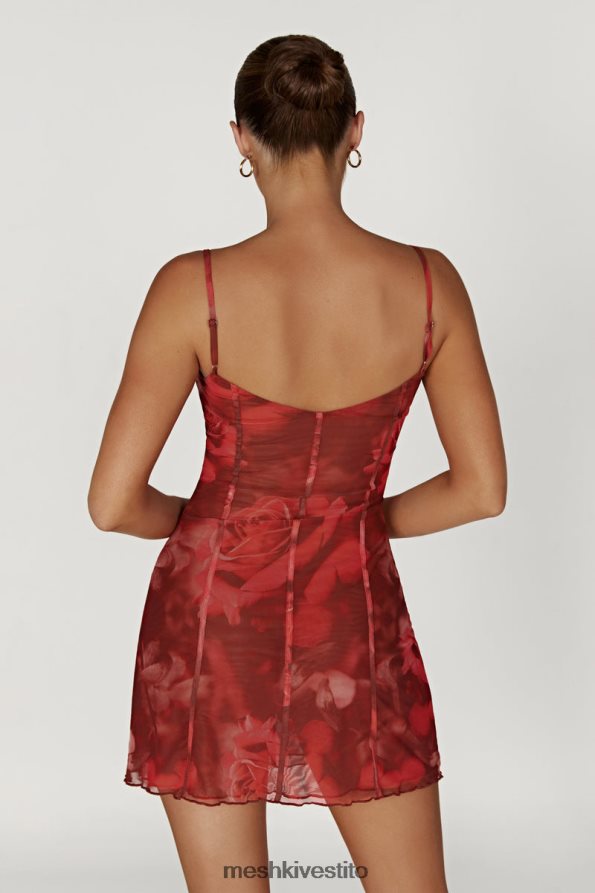 Meshki Miniabito Esther con pannelli in rete vestiario stampa di rose oversize 6L048P565