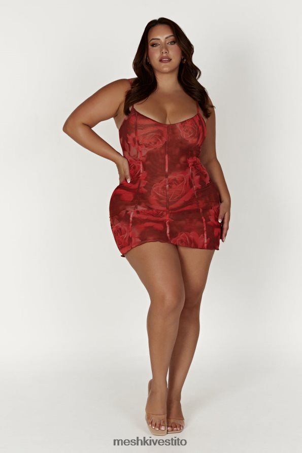 Meshki Miniabito Esther con pannelli in rete vestiario stampa di rose oversize 6L048P565