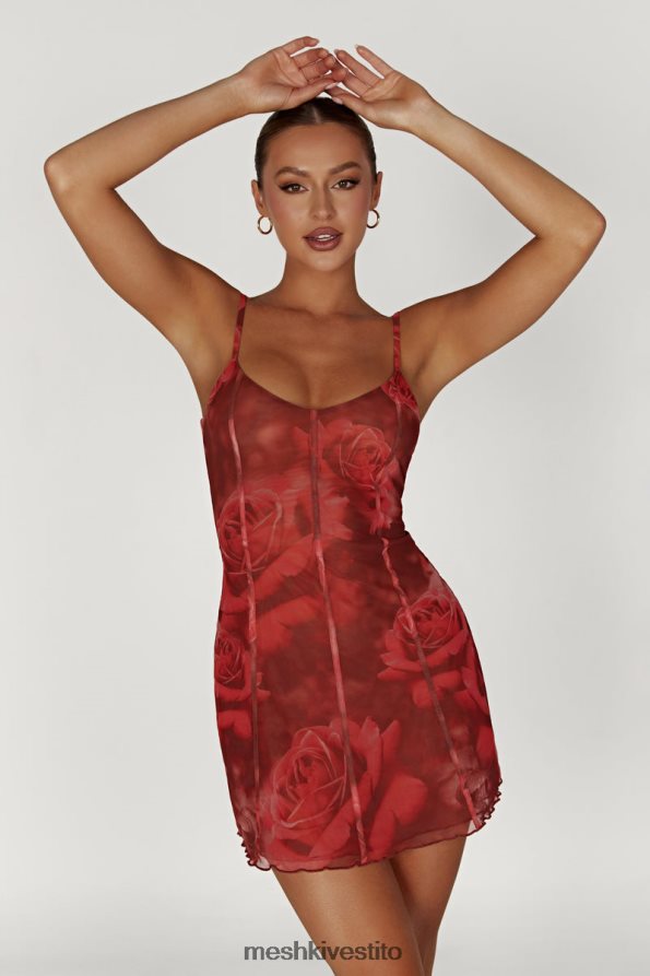 Meshki Miniabito Esther con pannelli in rete vestiario stampa di rose oversize 6L048P565