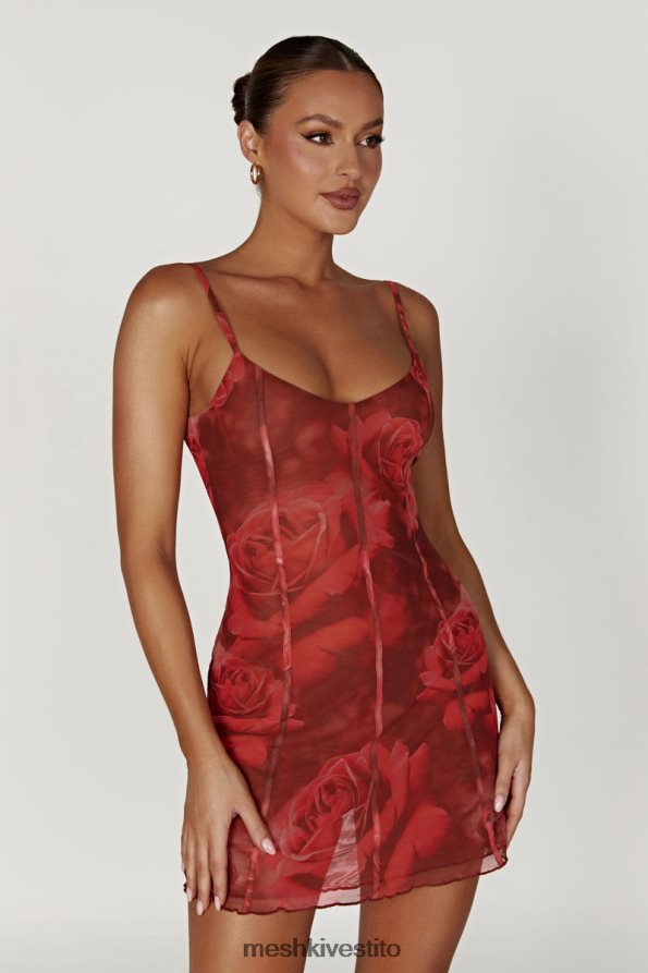 Meshki Miniabito Esther con pannelli in rete vestiario stampa di rose oversize 6L048P565